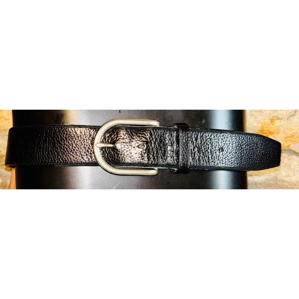 COACH 32” 80cm Vintage Black Pebbled Leather Belt Silver Pewter Buckle - Picture 3 of 5